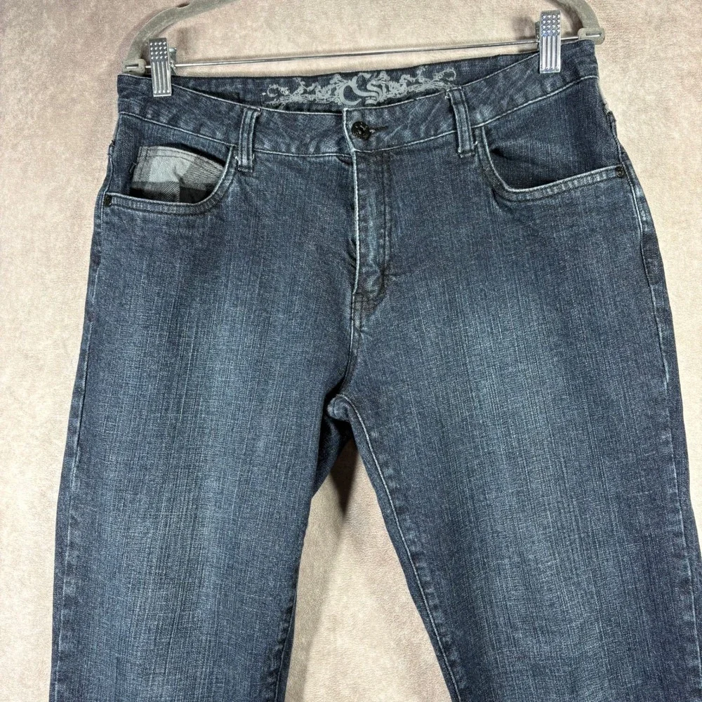 Civil Society Jeans Men 32x30 Dark Wash Straight Leg Plaid Trim Denim Streetwear
